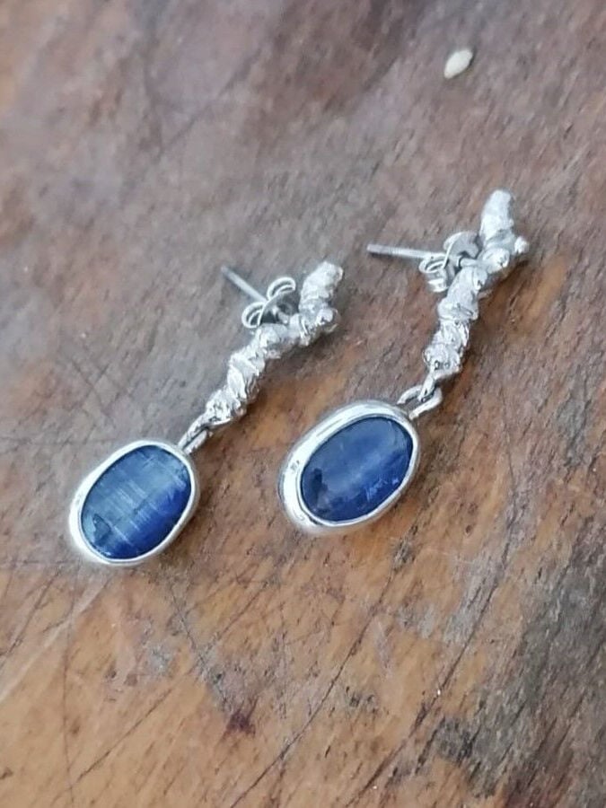 Kyanite Taşlı Uzun Bürümcük Küpe