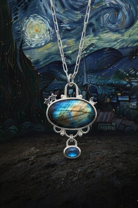 Labradorite ve Kyanite Taşlı Gümüş Gece Kolye