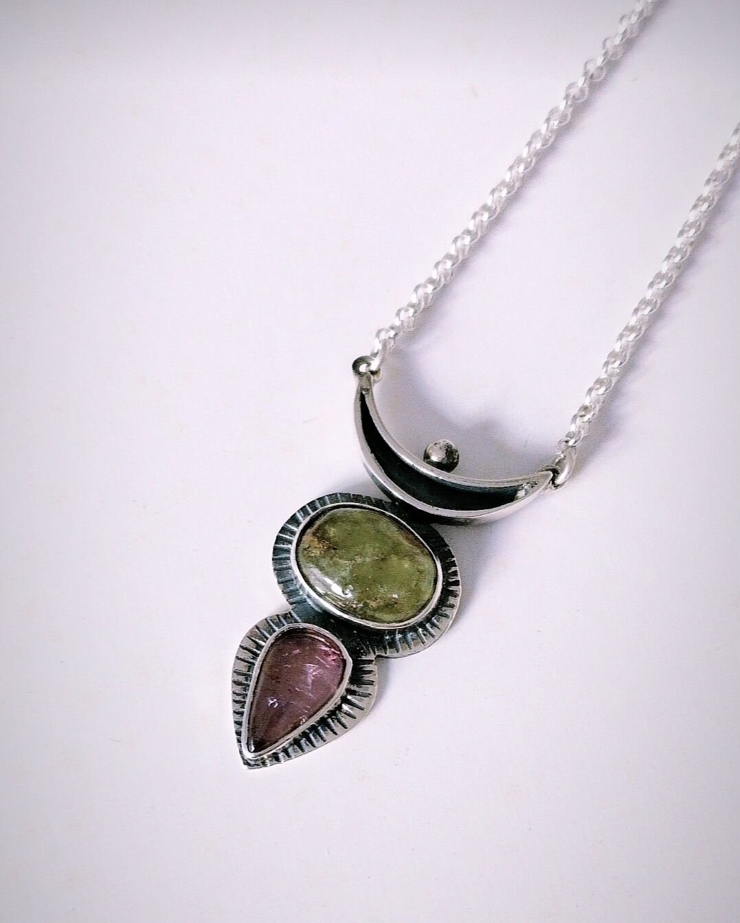 Turmaline ve Vasonite Taşlı Gümüş Kybele Kolye