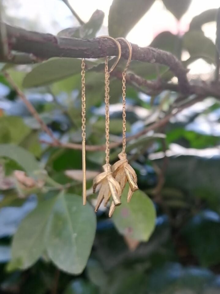 Gümüş Bambu Zincirli Küpe Altın kaplama