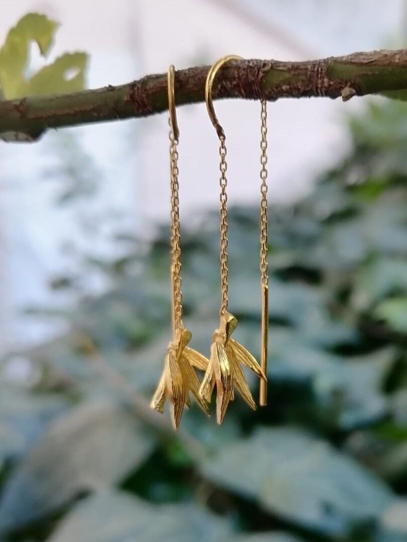 Gümüş Bambu Zincirli Küpe Altın kaplama