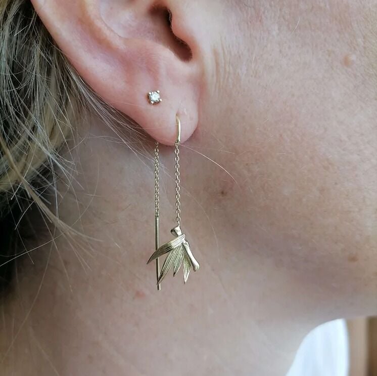 Gümüş Bambu Zincirli Küpe Altın kaplama