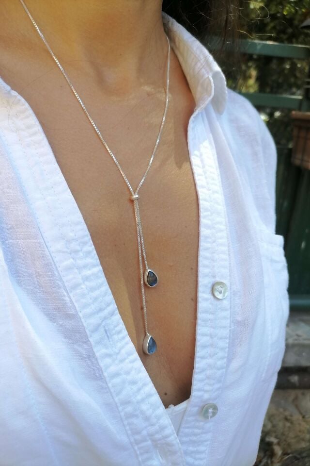 Damla Labradorite Taşlı Gümüş Zincir Kolye