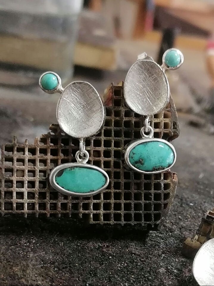 Turkuaz Taşlı Çanak Küpe