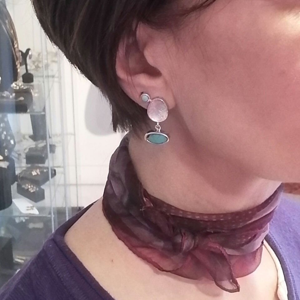 Turkuaz Taşlı Gümüş Çanak Küpe