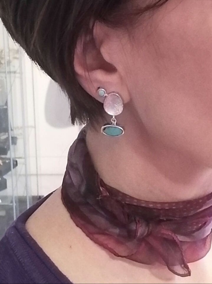 Turkuaz Taşlı Çanak Küpe