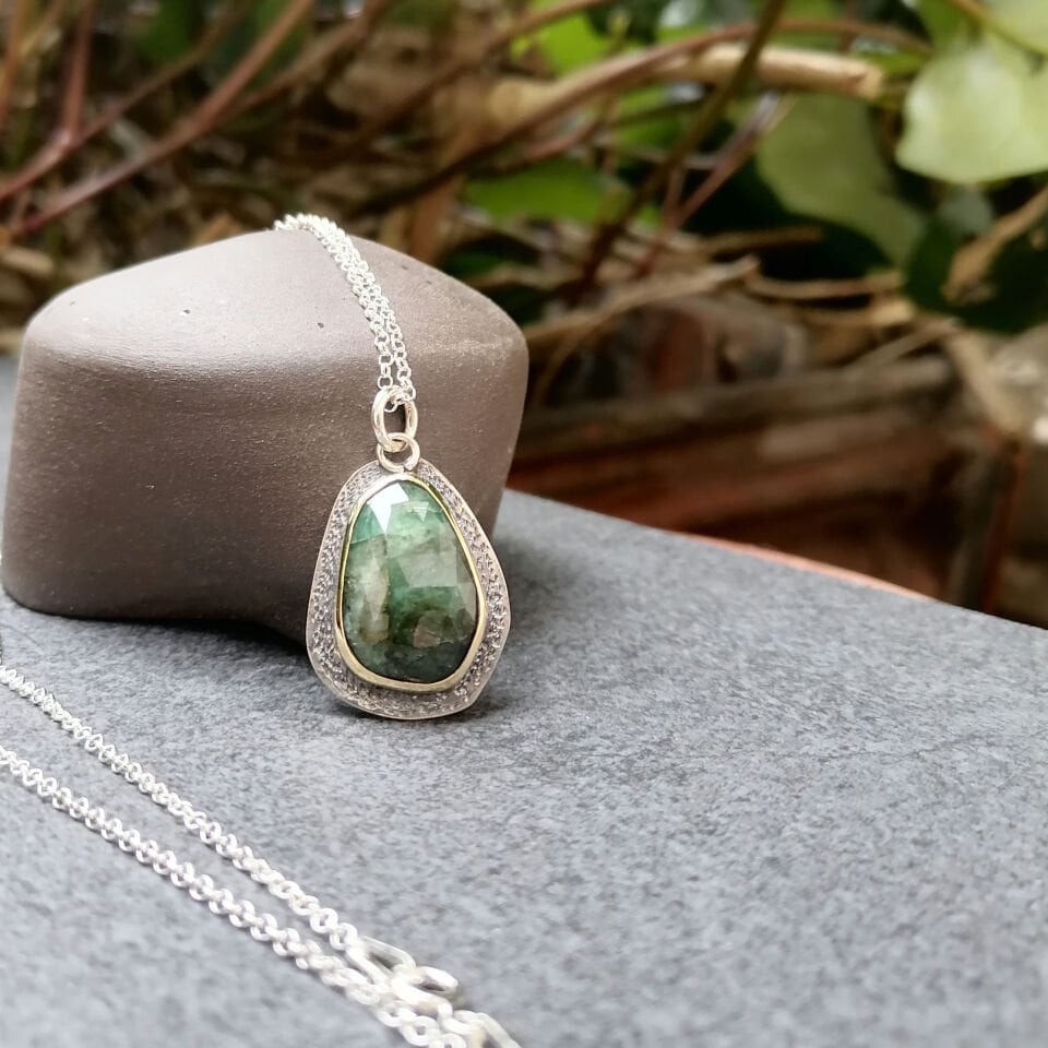 Fasetli Kök Zümrüt Gümüş Kolye Altın Sıvama