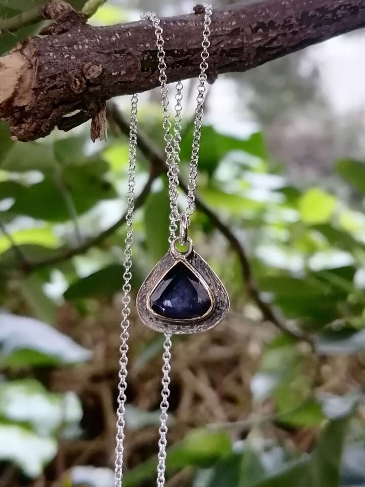 Tanzanite Taşlı Altın Sıvama Gümüş Kolye I
