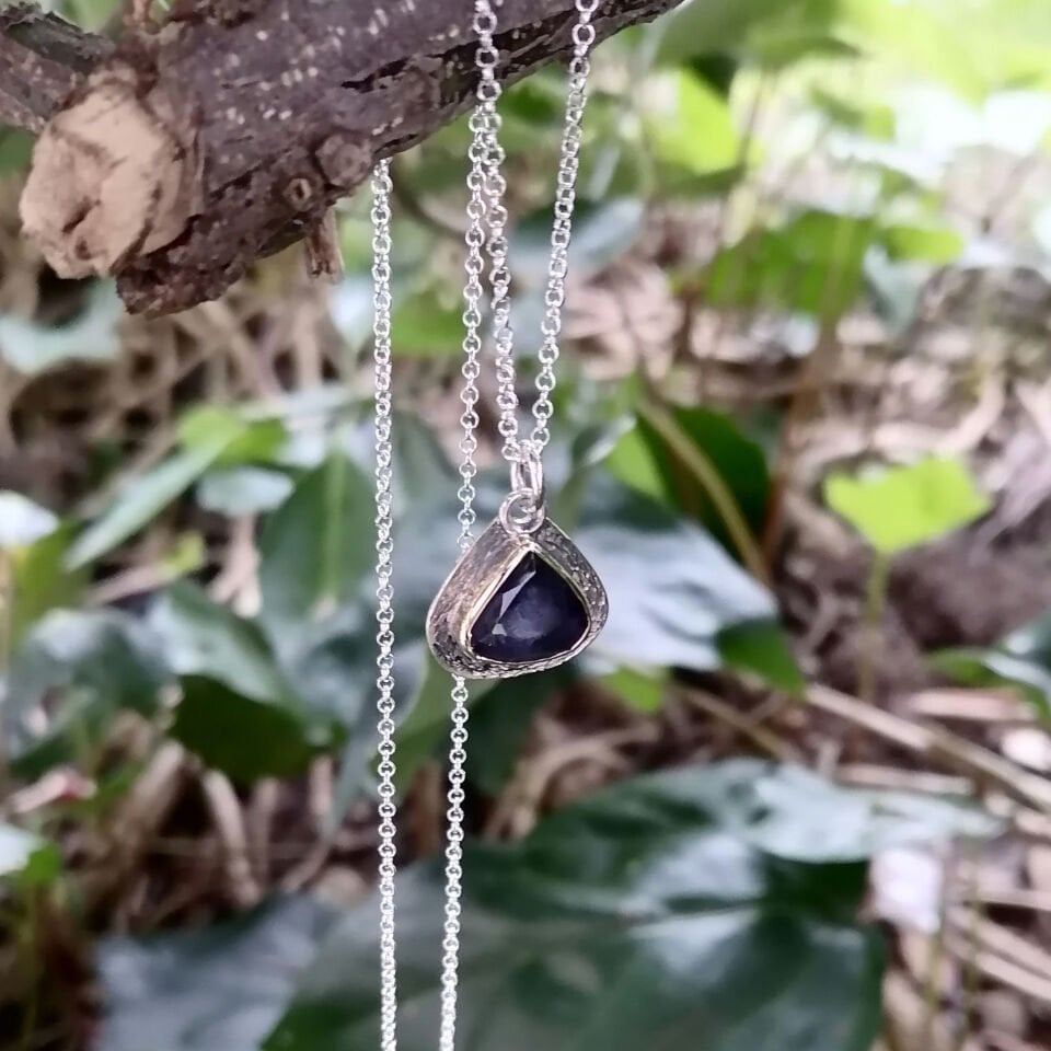 Tanzanite Taşlı Altın Sıvama Gümüş Kolye I