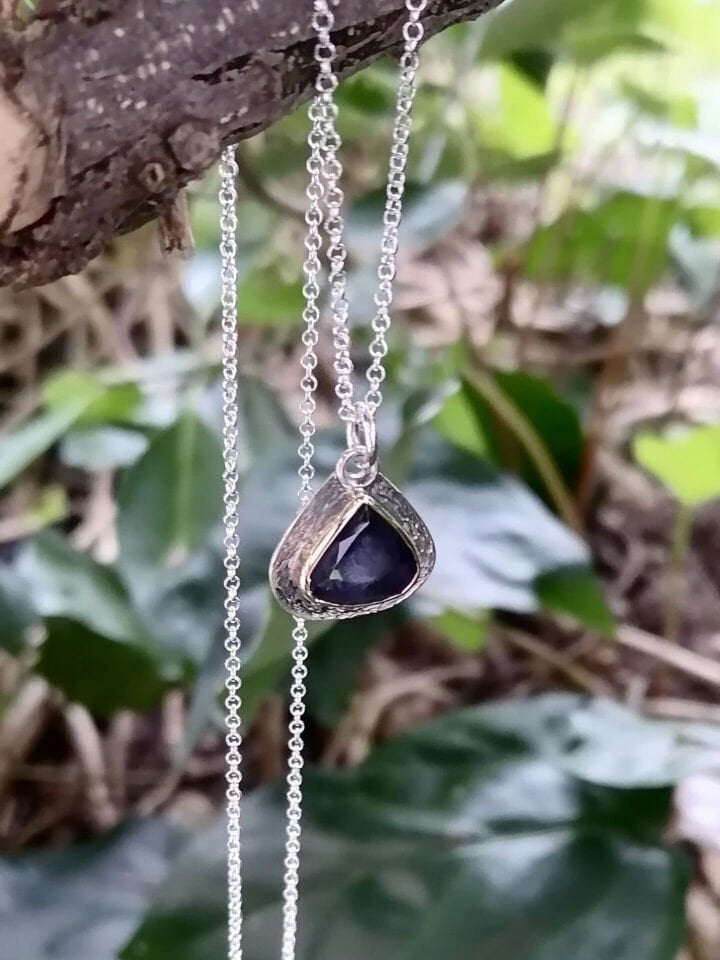 Tanzanite Taşlı Altın Sıvama Gümüş Kolye I