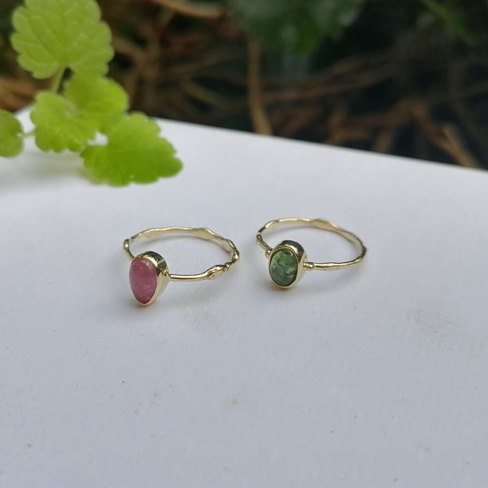 Tourmaline Taşlı Tiny Altın Yüzük