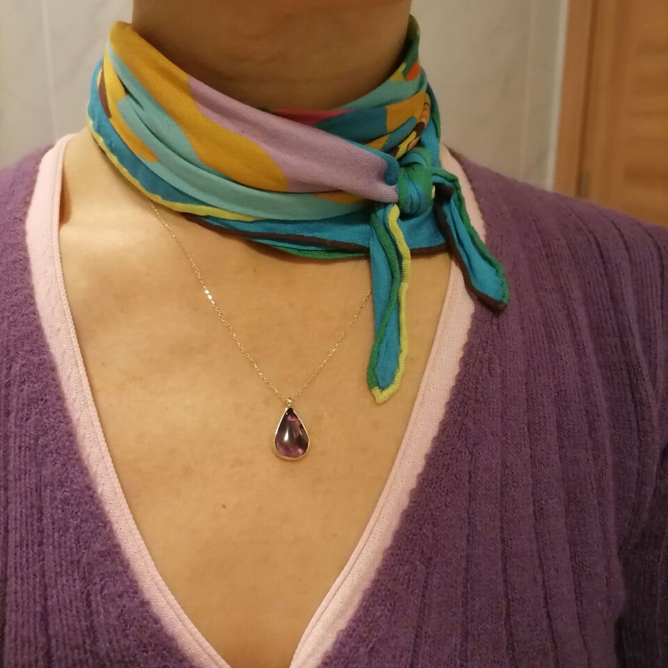 Damla Ametist Taşlı Altın Kolye