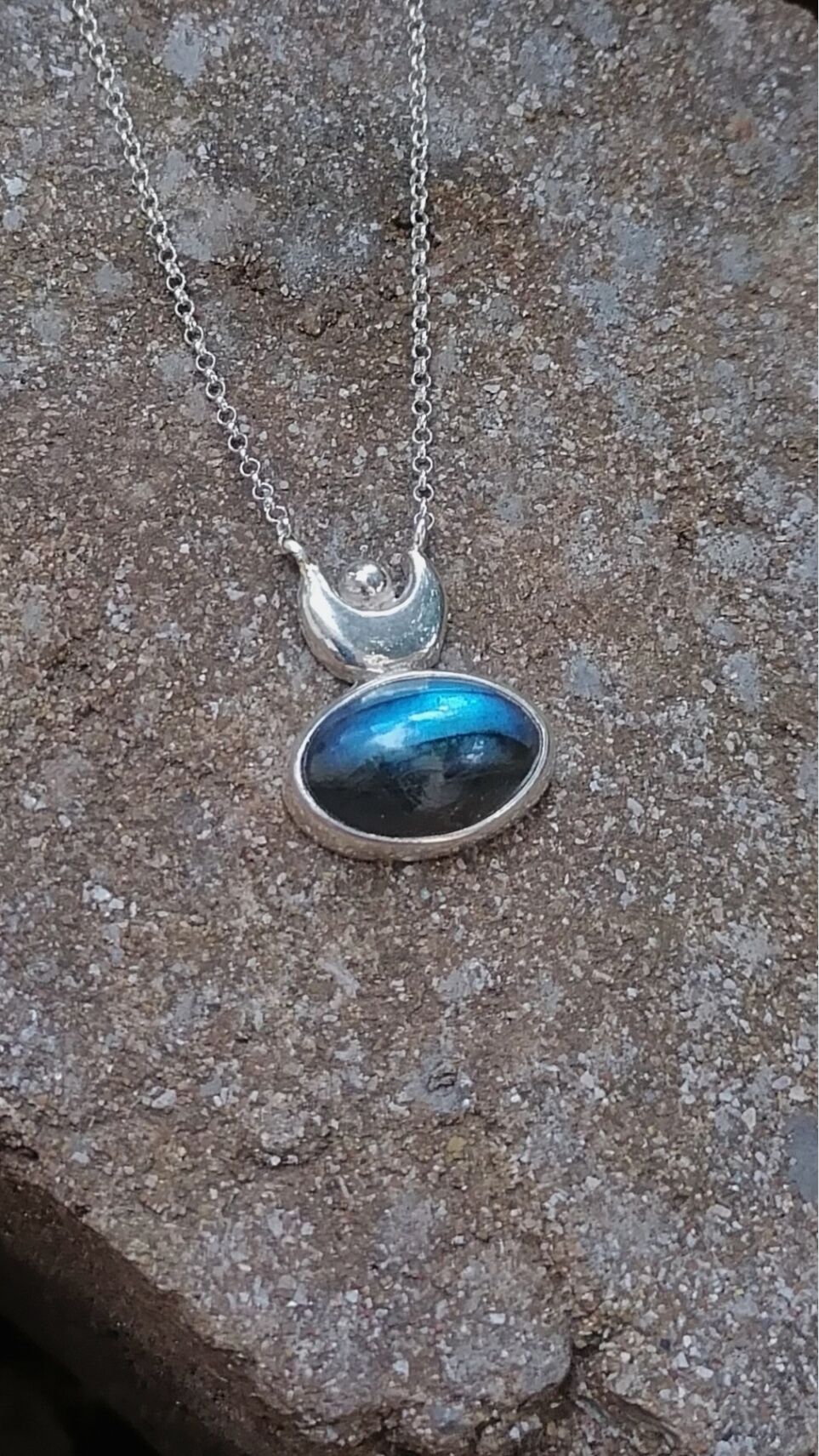 Elips Labradorite Taşlı Gümüş Kolye
