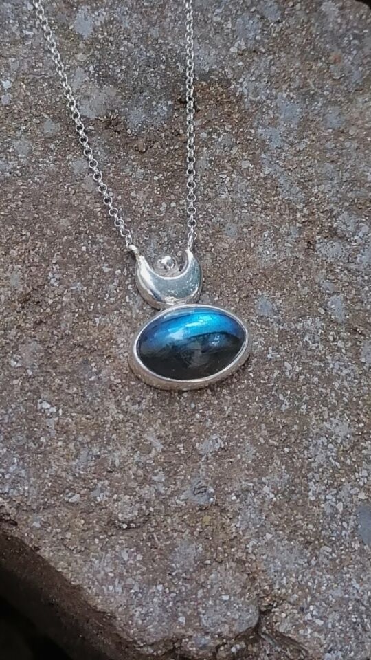 Elips Labradorite Taşlı Gümüş Kolye