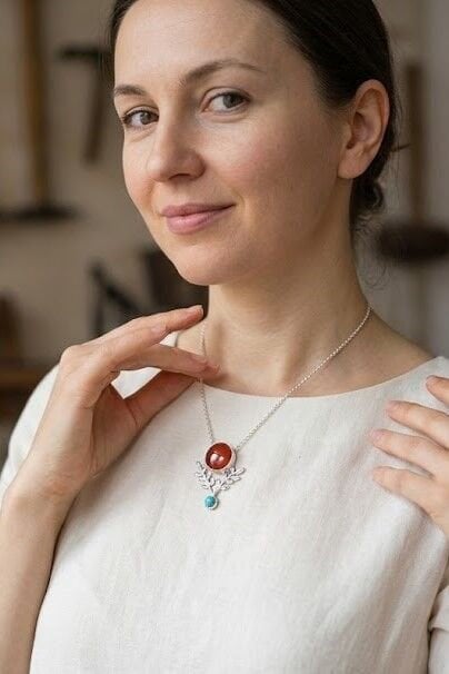 Defne ve Carnelian Gümüş Kolye