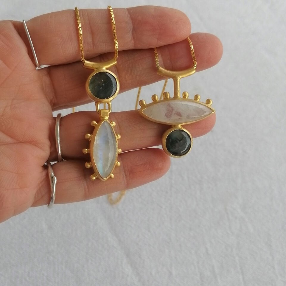 Labradorite ve Ay Taşlı Benekli Kolye II