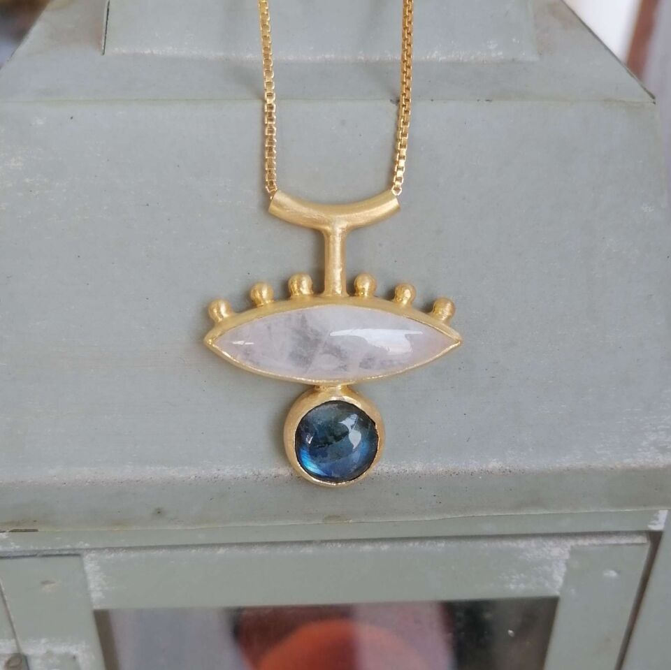 Labradorite ve Ay Taşlı Benekli Kolye II