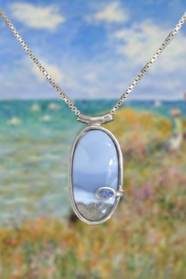 Ada Kolye | Manzara Akik ve Mozaik Lapis Lazuli Gümüş Tasarım