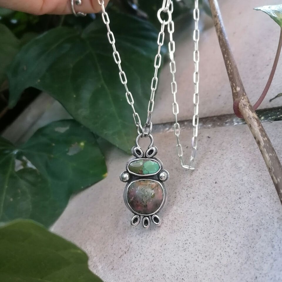 Chrysocolle ve Turkuaz Taşlı Gümüş Kolye