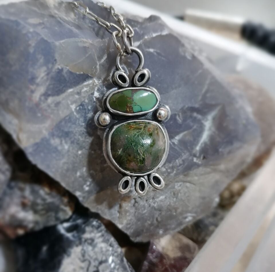 Chrysocolle ve Turkuaz Taşlı Gümüş Kolye