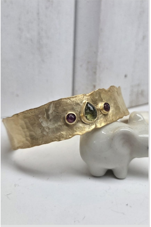 Üç Turmaline Taşlı Bilezik Altın Kaplama