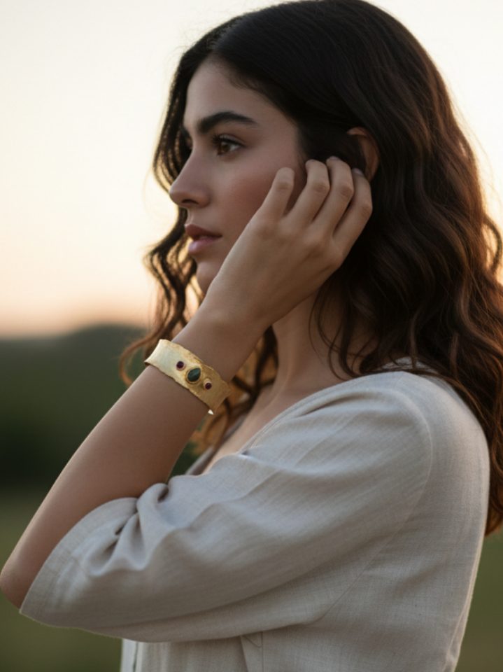 Üç Turmaline Taşlı Bilezik Altın Kaplama