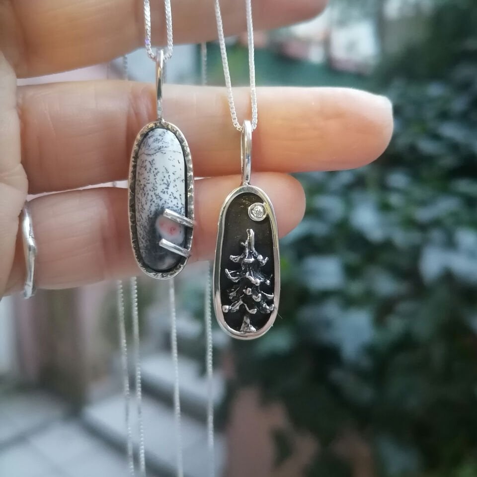 Gümüş Çam Ağacı Gece Kolye