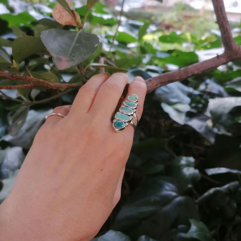 Beş Turkuaz Taşlı Gümüş Yüzük