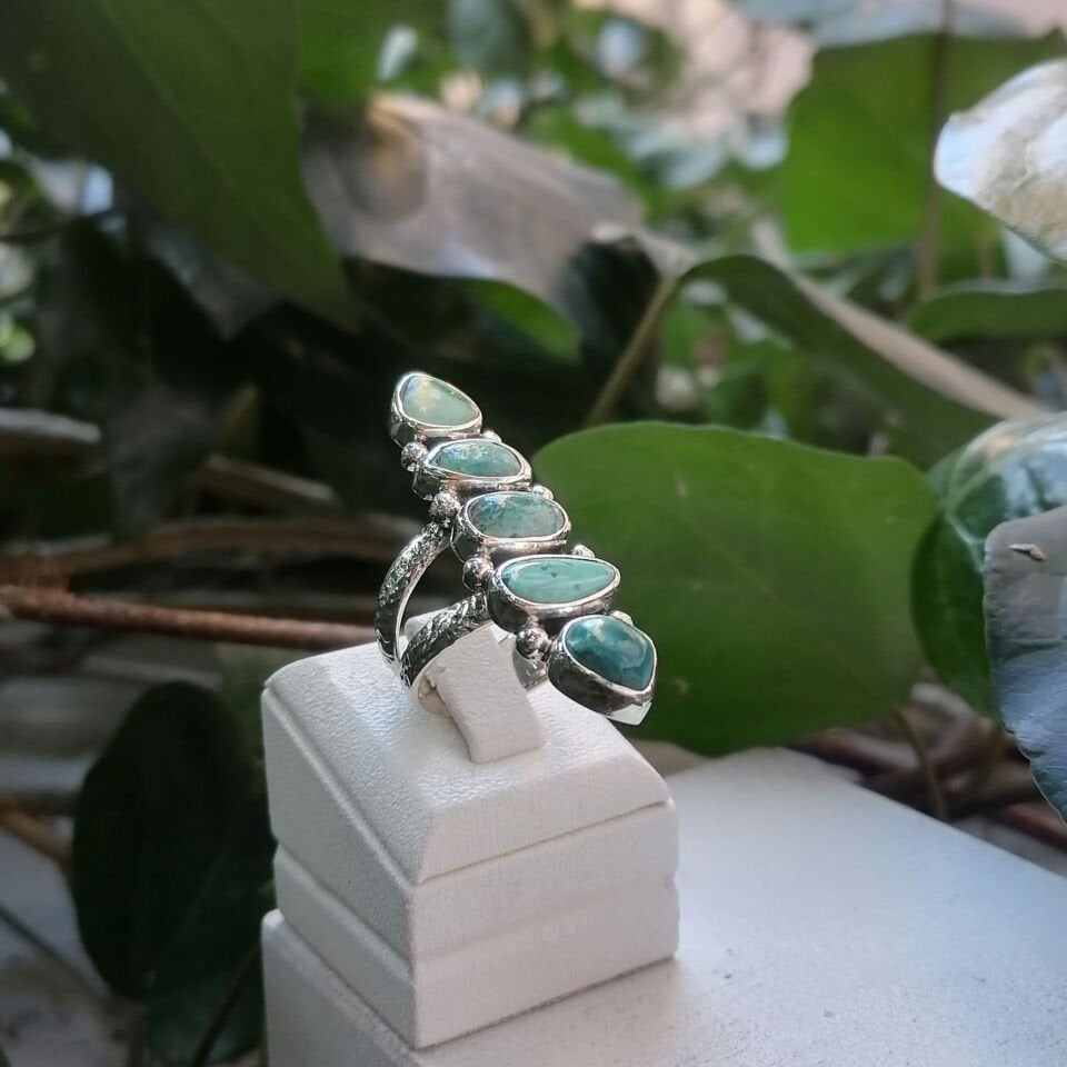 Beş Turkuaz Taşlı Gümüş Yüzük