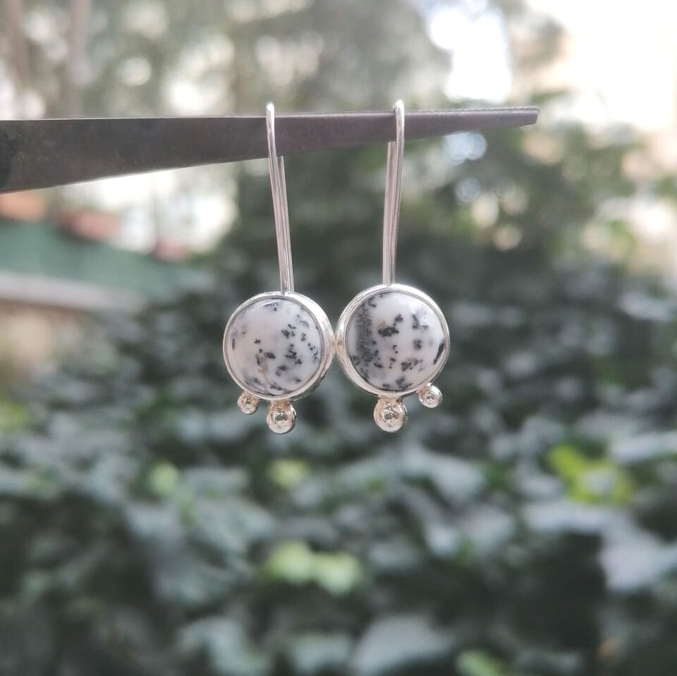 Dentritic Opal Çift Benek Gümüş Küpe