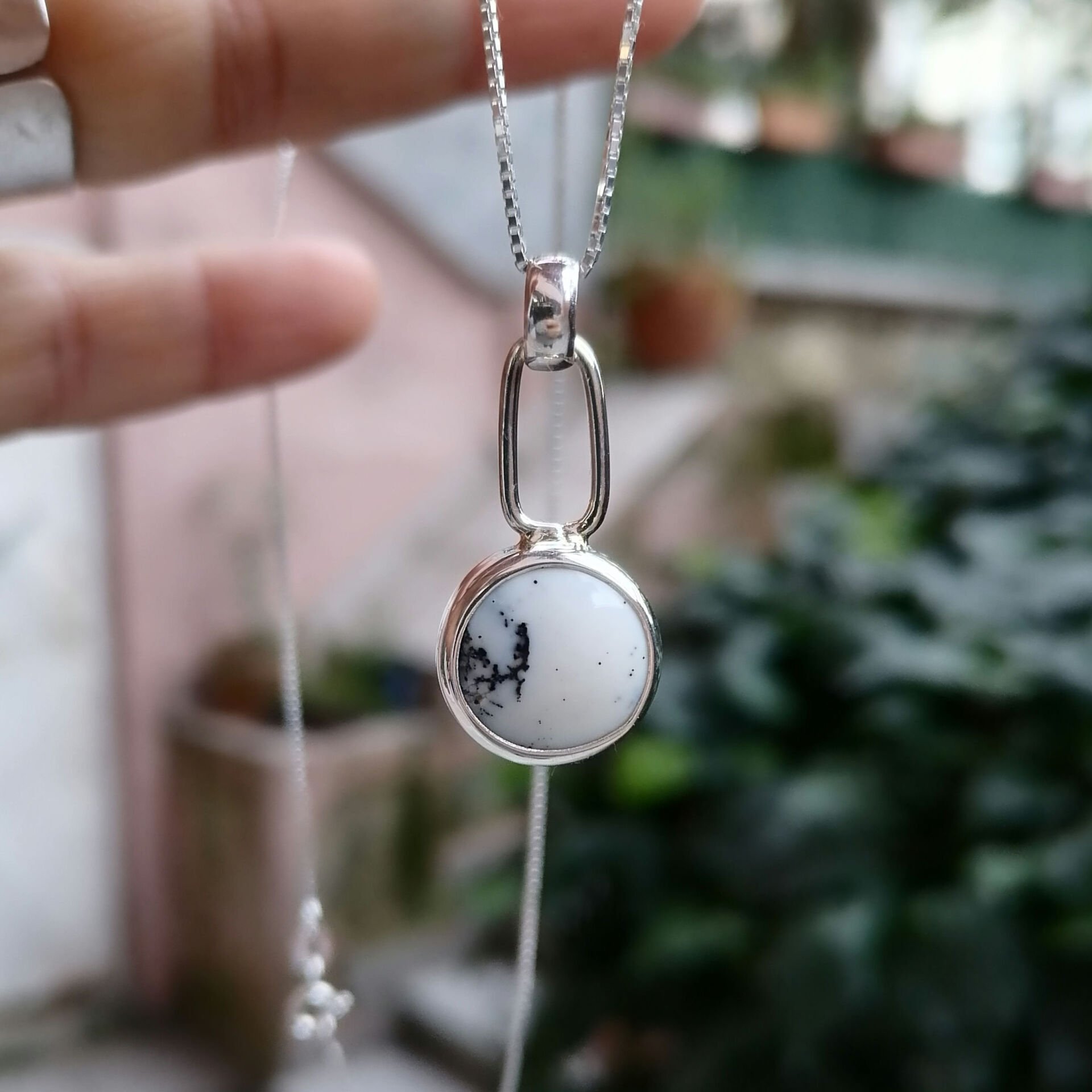 Dendritic Opal Taşlı Gümüş Kolye