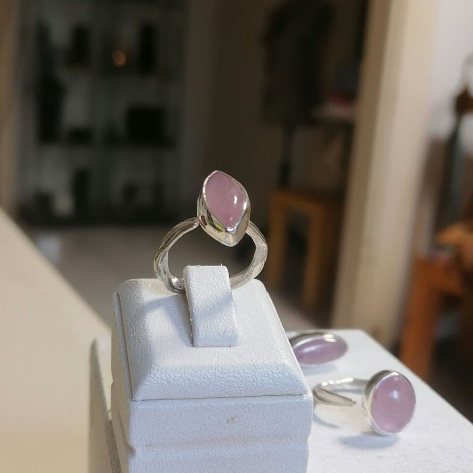 Mekik Rose Quartz Gümüş Yüzük