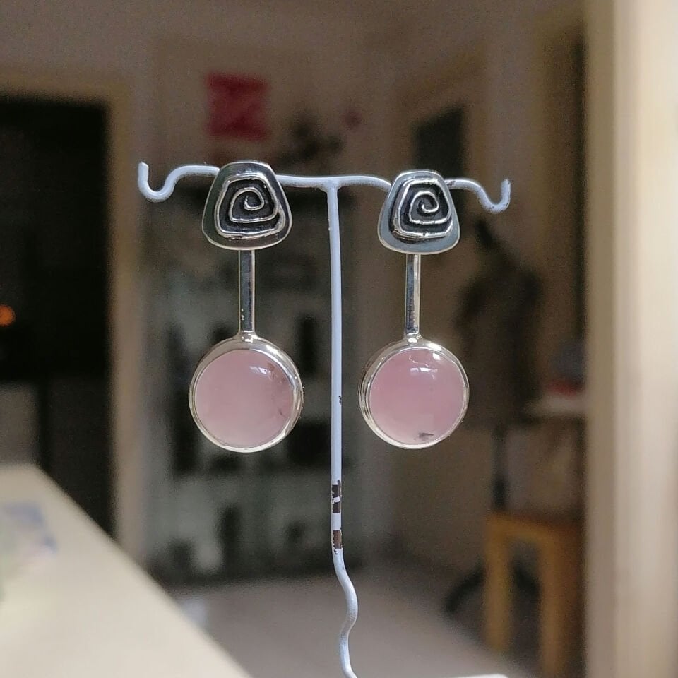 Rose Quartz Dönence Parçalı Gümüş Küpe