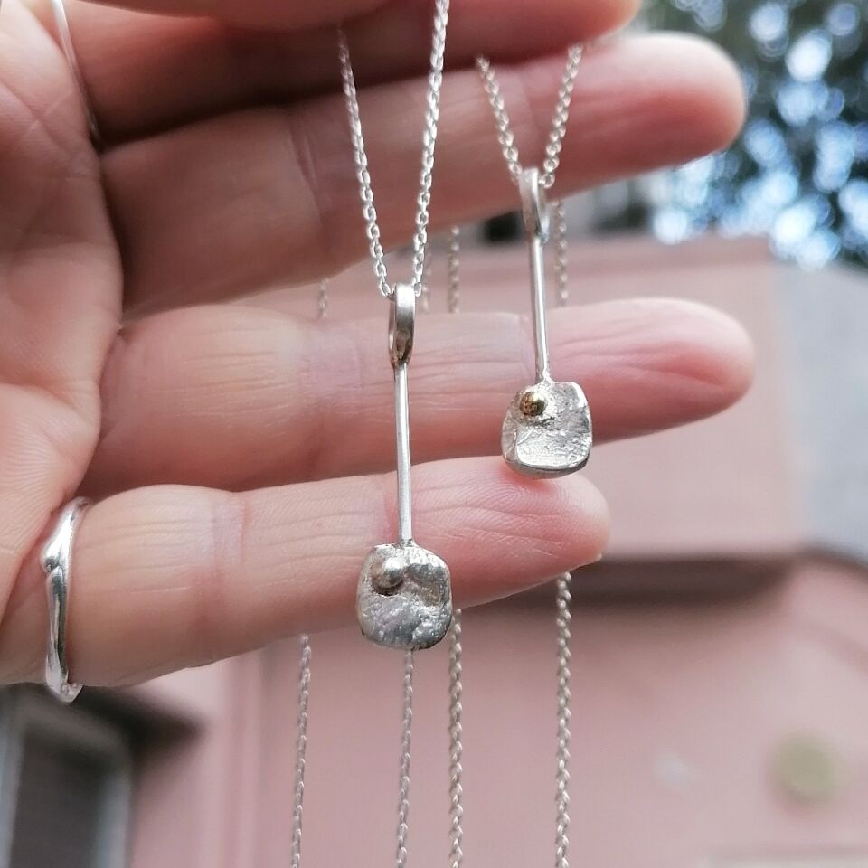 Tek Benek Quadrate Gümüş Kolye