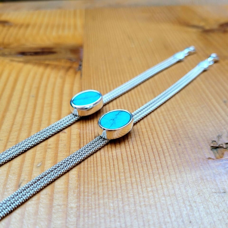 Turkuaz Taşlı Gümüş Zincir Bileklik