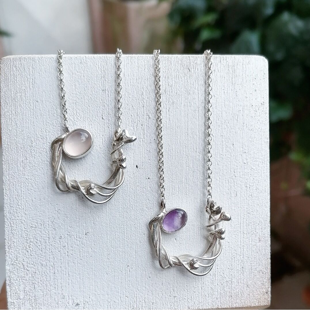 Ametist Taşlı Gümüş Sevgi Kolye