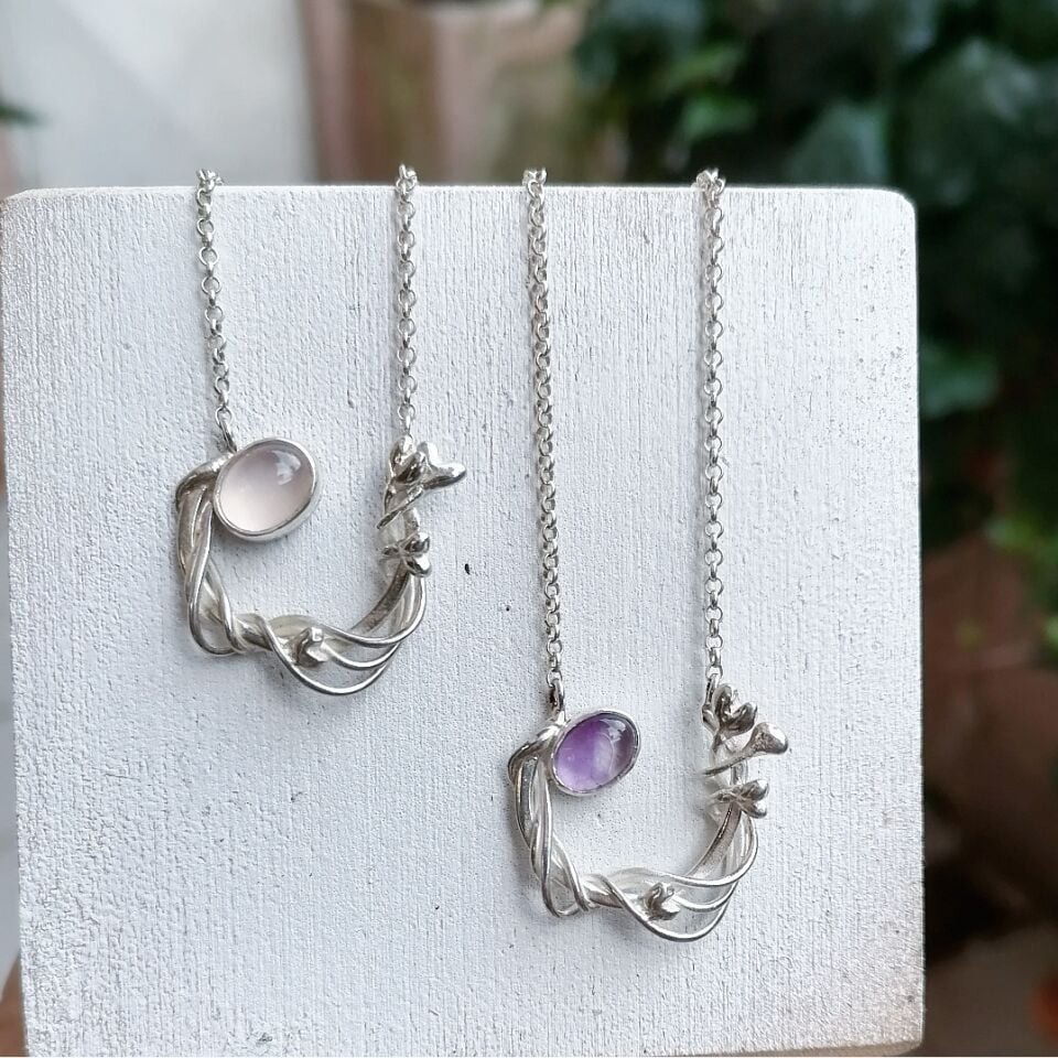Ametist Taşlı Gümüş Sevgi Kolye