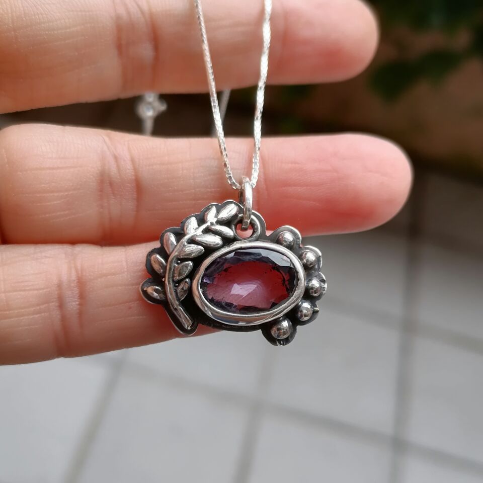 Gümüş Beş Benek Ametist Kolye