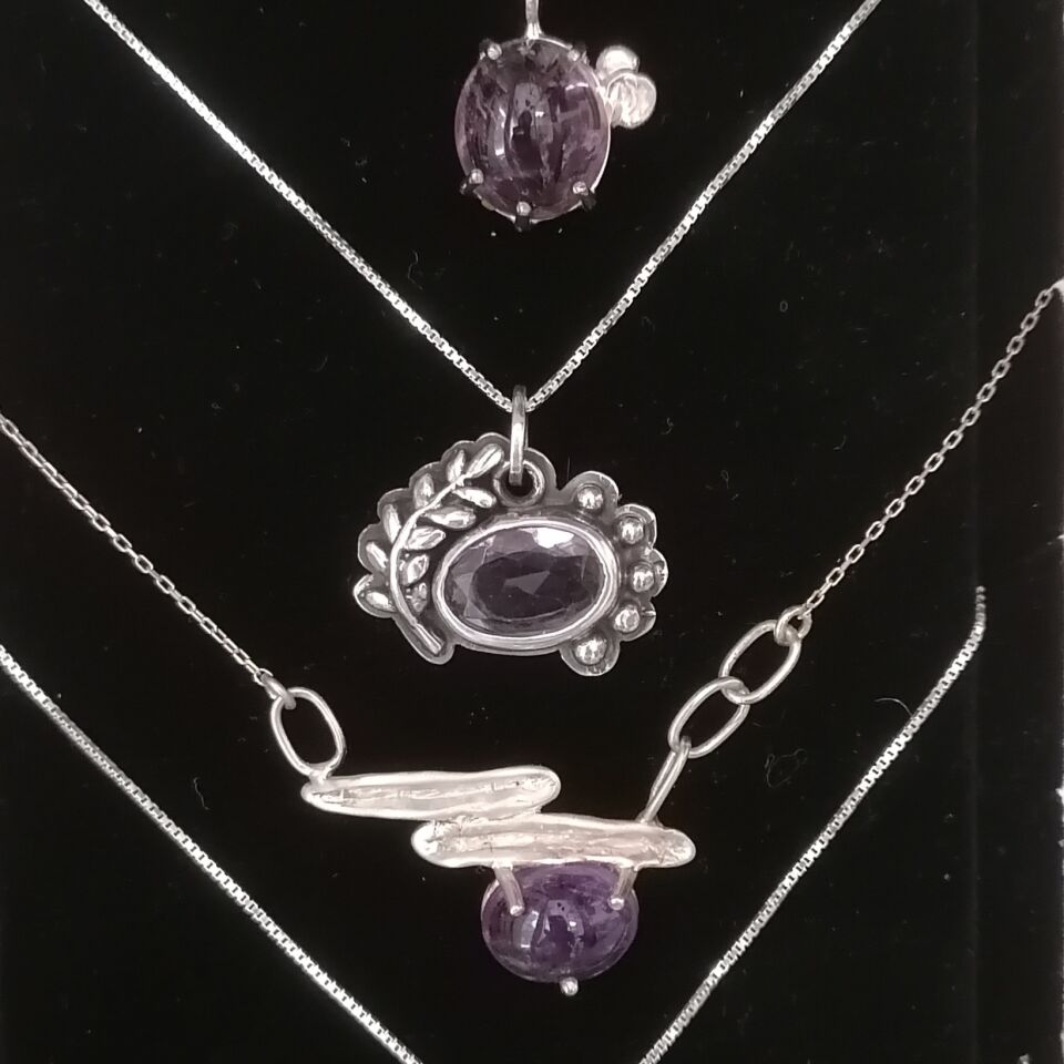 Gümüş Beş Benek Ametist Kolye