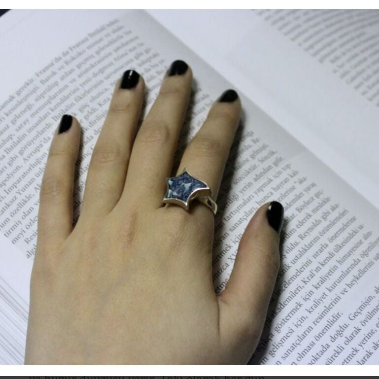 Gümüş Yıldız Turkuaz Taşlı Mozaik Yüzük