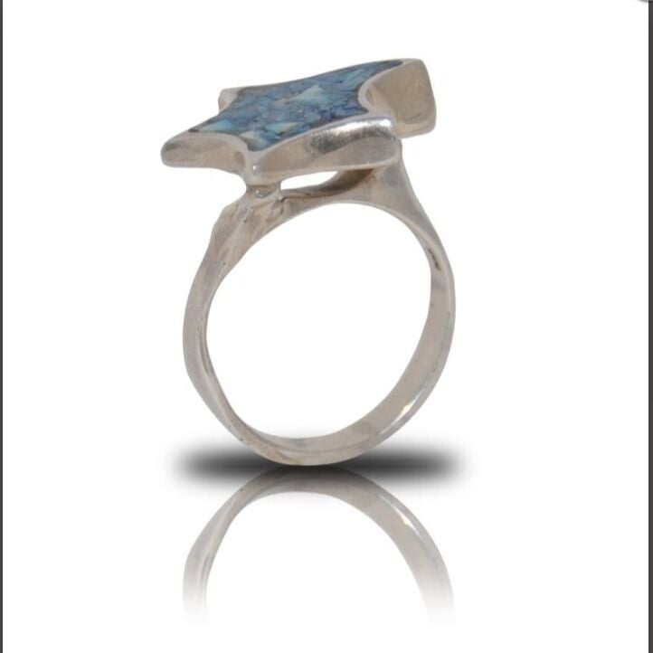 Gümüş Yıldız Turkuaz Taşlı Mozaik Yüzük