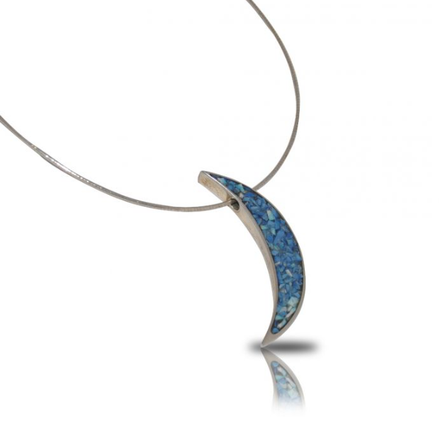 Gümüş Ay Turkuaz Taşlı Mozaik Kolye