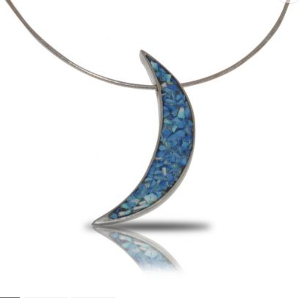 Gümüş Ay Turkuaz Taşlı Mozaik Kolye