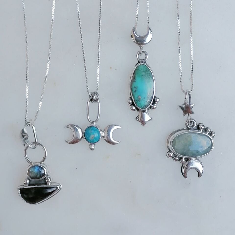 Mahogany Obsidian ve Labradorite Taşlı Gümüş Kolye