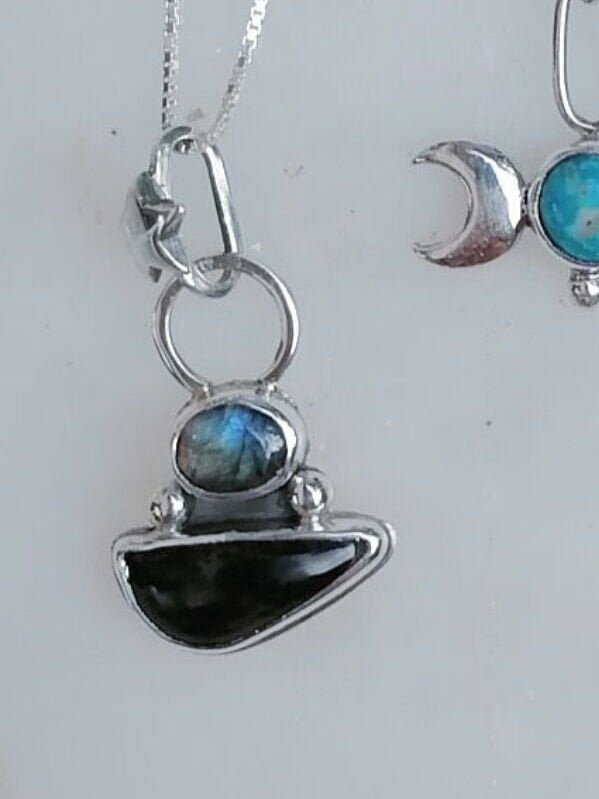 Mahogany Obsidian ve Labradorite Taşlı Gümüş Kolye