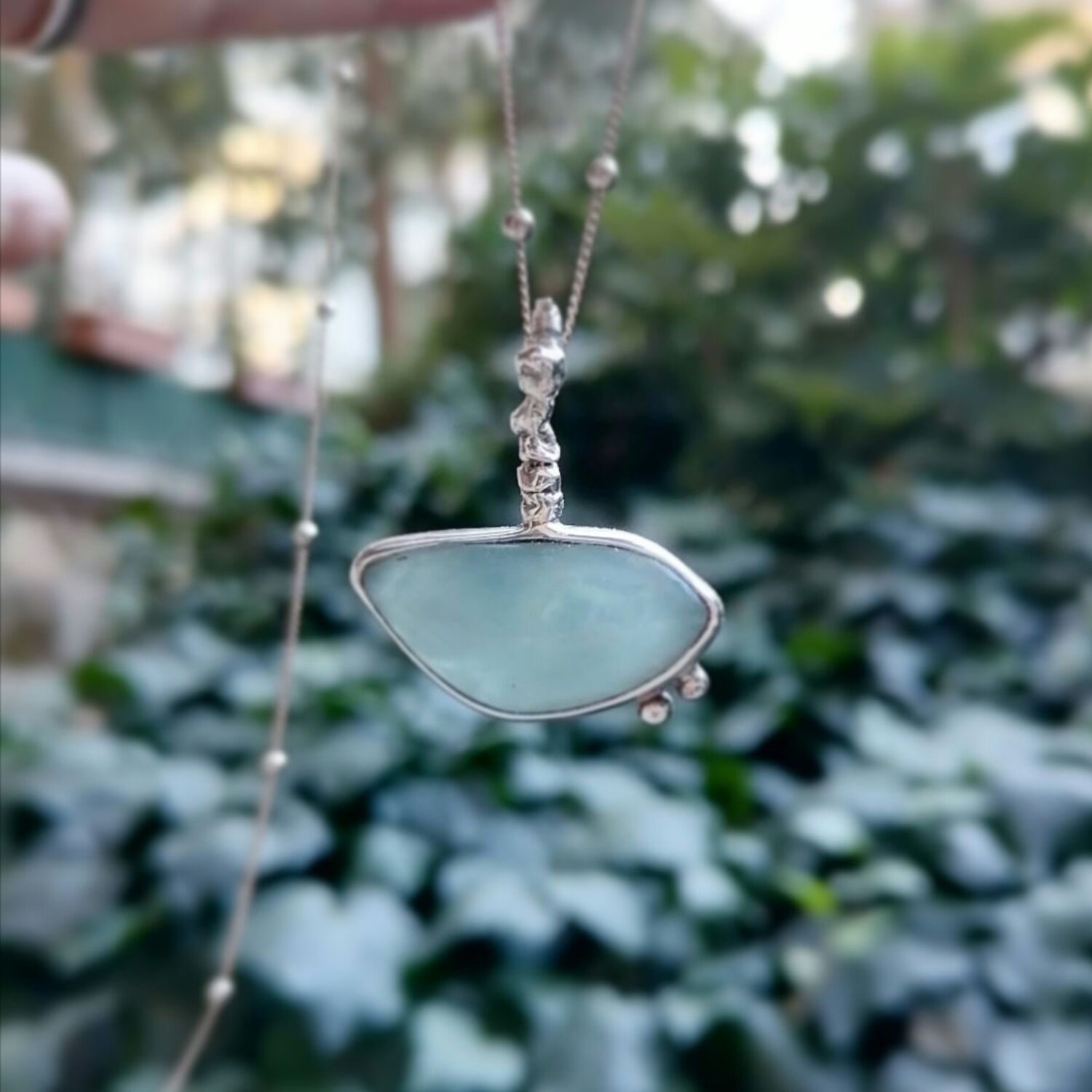 Çift Benek Aquamarine Taşlı Gümüş Kolye