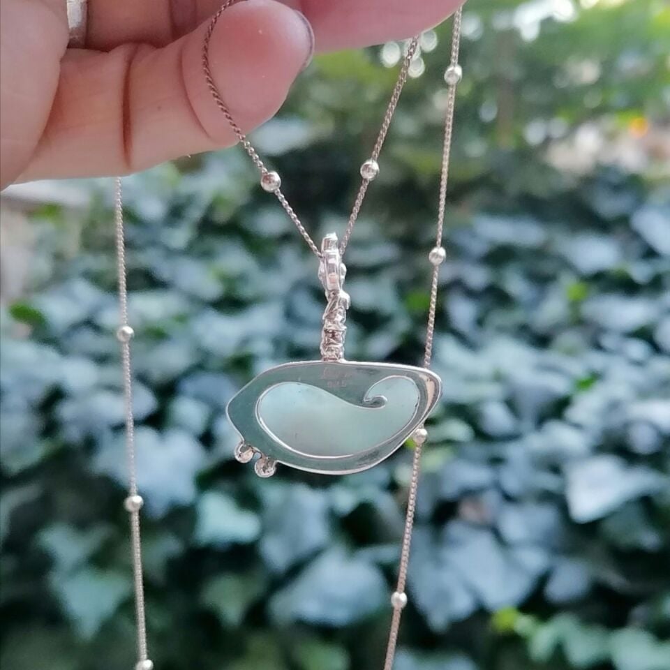 Çift Benek Aquamarine Taşlı Gümüş Kolye