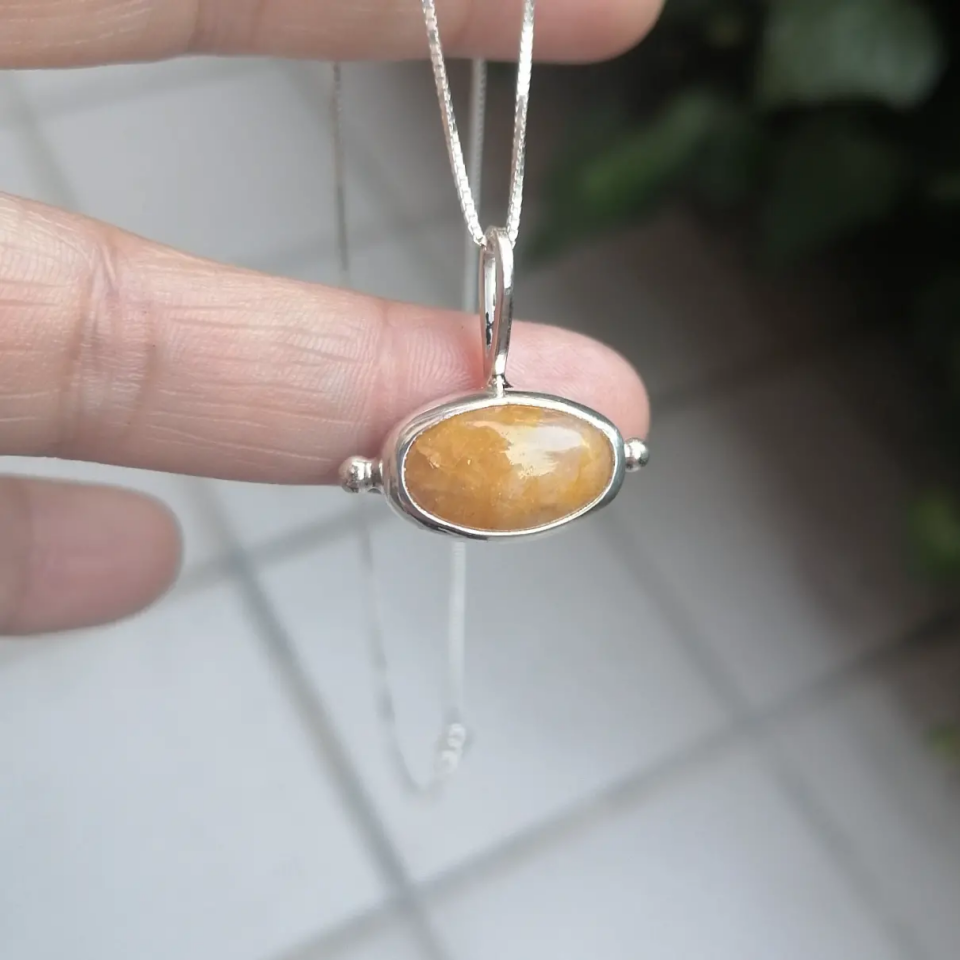 Çift Benek Citrine Taşlı Gümüş Kolye