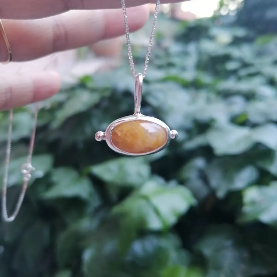 Çift Benek Citrine Taşlı Gümüş Kolye