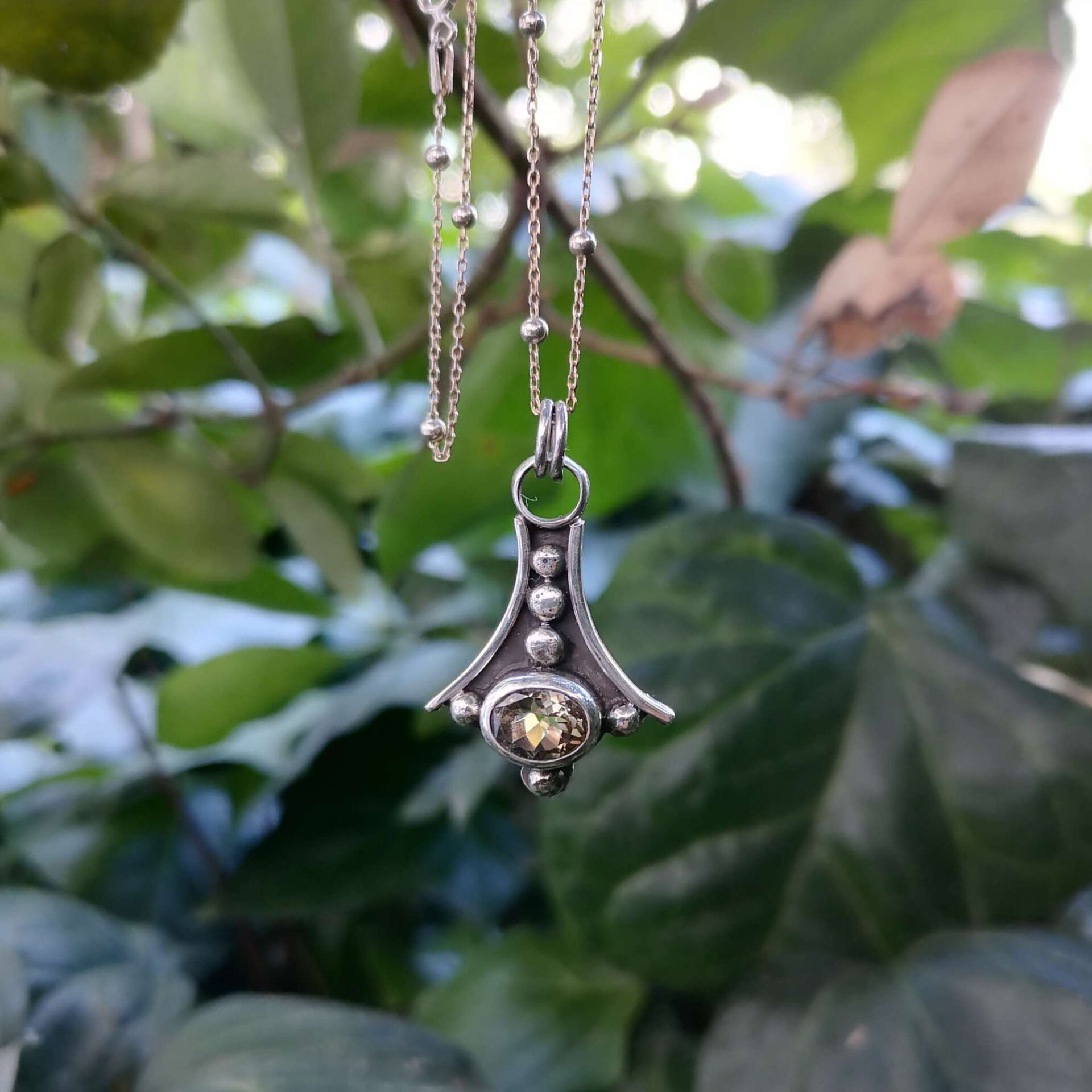 Citrine Taşlı Art Deco Gümüş Kolye